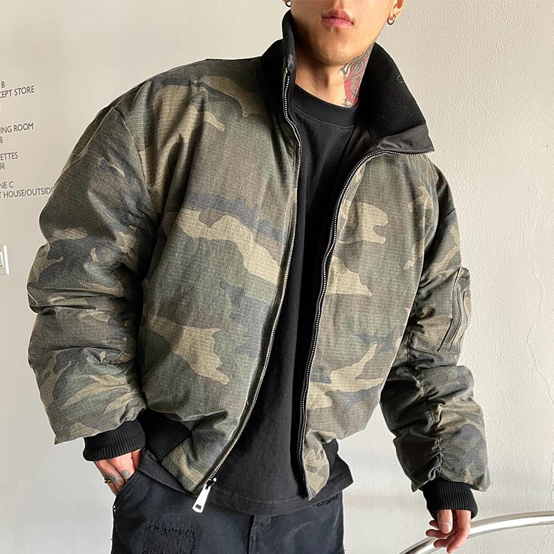 OXFREAK 「水洗迷彩 双面穿MA1」多口袋bomber棉服男加厚飞行外套