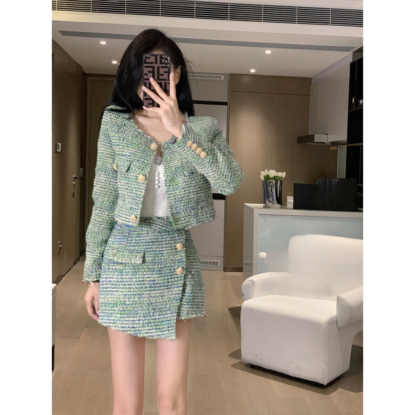 小香风套装女2023年秋冬新款网红高级感小香风套装裙两件套短款