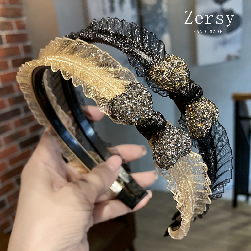 Zersy/佐希 非金属发饰 百搭韩国甜美蕾丝网纱水钻蝴蝶结发箍发捆