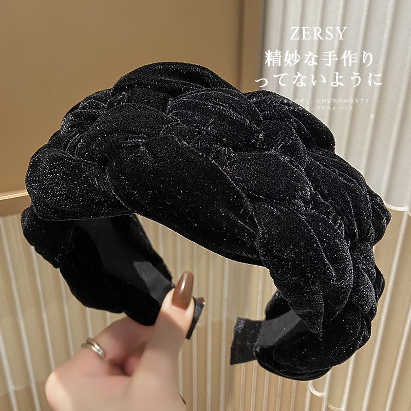 秋冬加厚丝绒编织宽边发箍女高级感高颅顶显脸小压发头箍发卡头饰