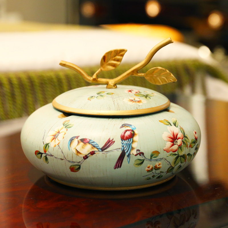 黄小妞专属新中式陶瓷带盖轻奢烟灰缸创意大号防风家用复古首饰盒
