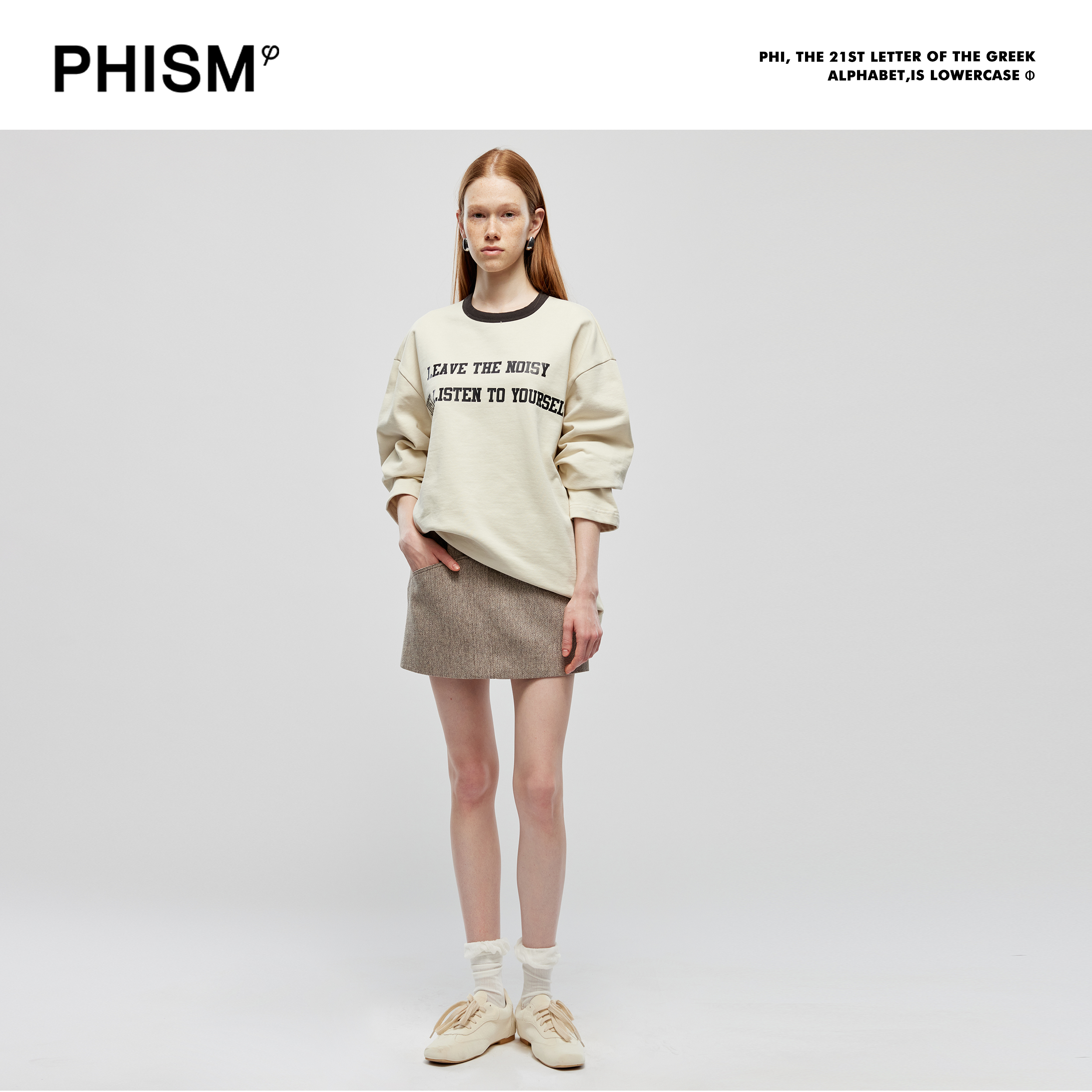 PHISM/PHISM新款撞色字母T恤长款女休闲宽松长袖上衣圆领398T05