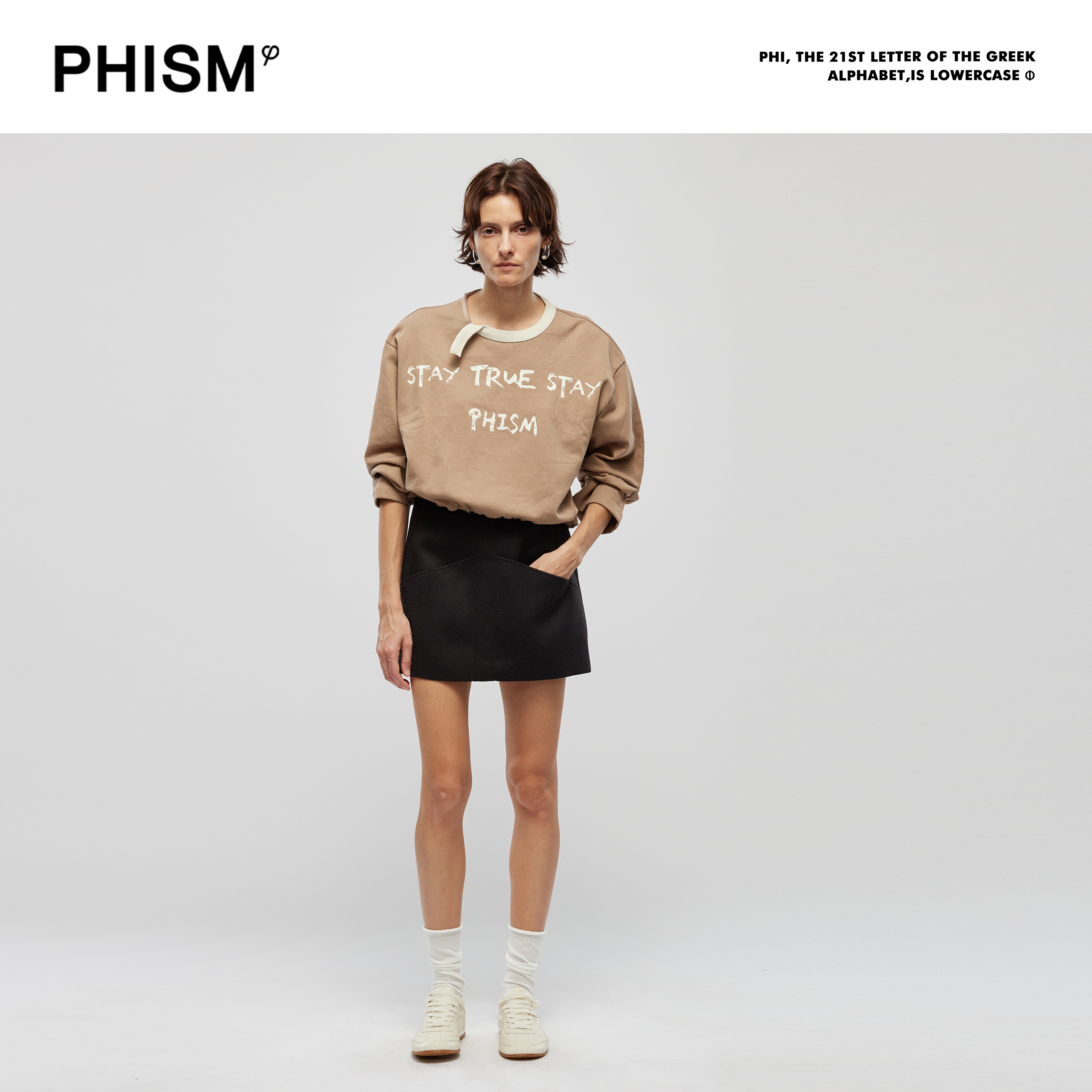 PHISM/PHISM新款圆领印花休闲女宽松抽绳上衣字母印花398T06