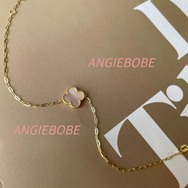 【ab】18K金手链粉色单花幸运草手链清新#9570