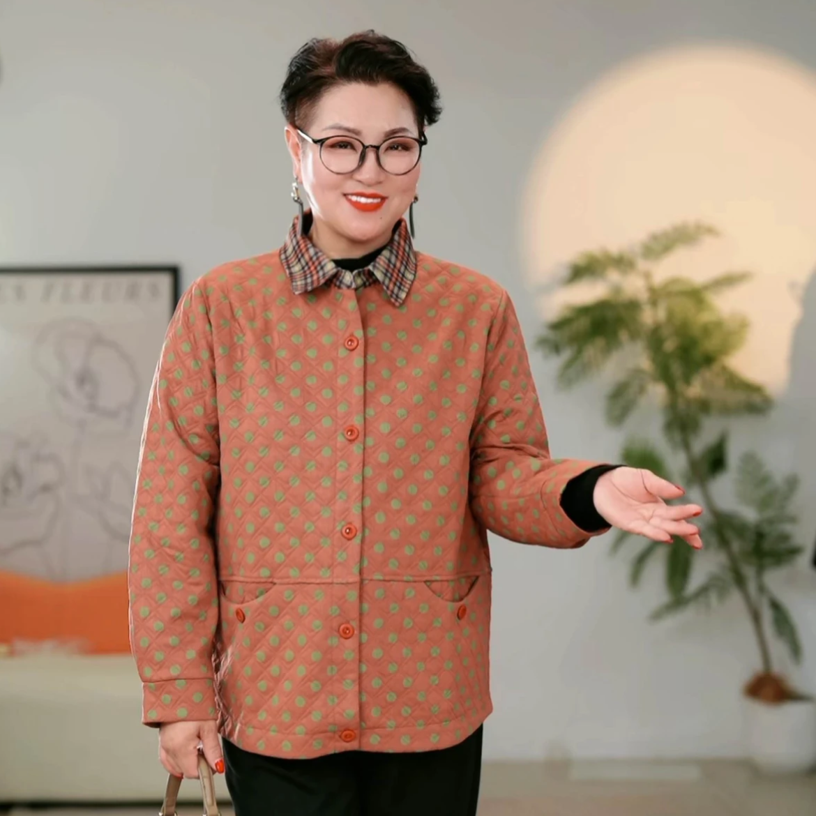 【蝶樱】特大码中老年女装23-2款春秋时尚印花外套加肥加大休闲百搭