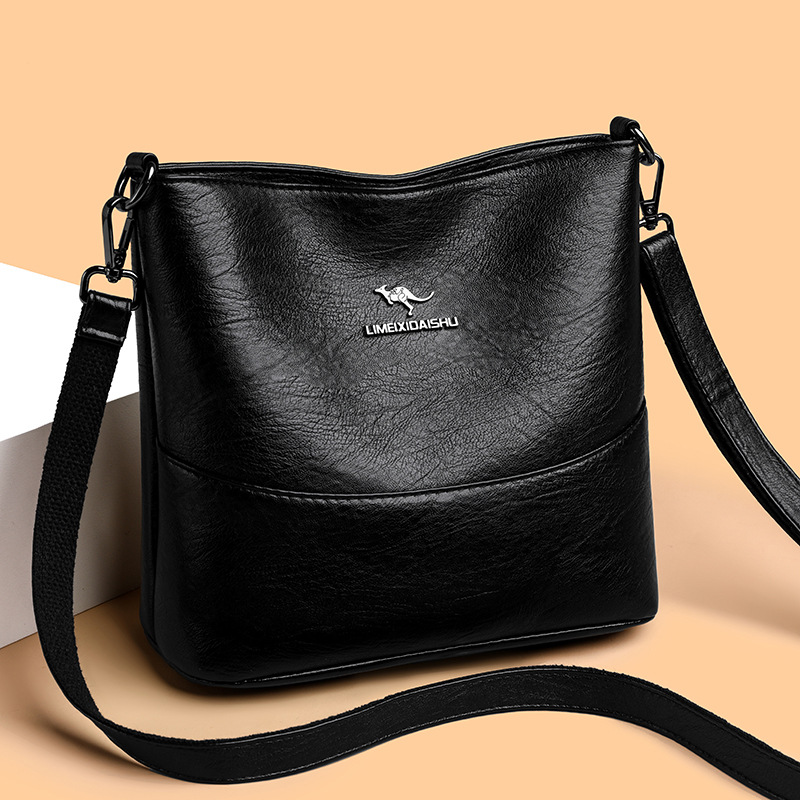 品牌简约百搭水桶包真皮复古质感单肩包轻奢高级感女士妈妈斜挎包