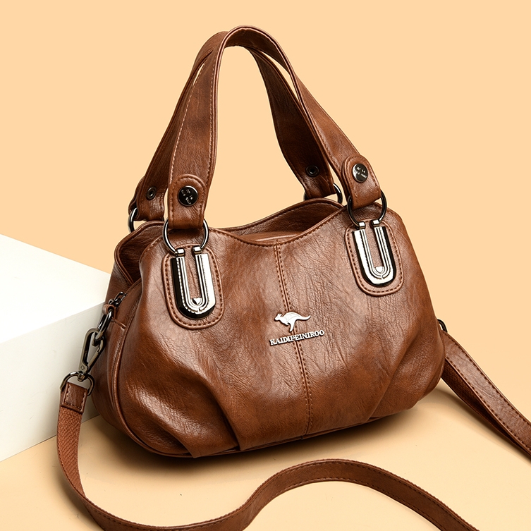 凯迪菲尼袋鼠真皮女包2025新款大容量软皮中年妈妈手提单肩斜挎包