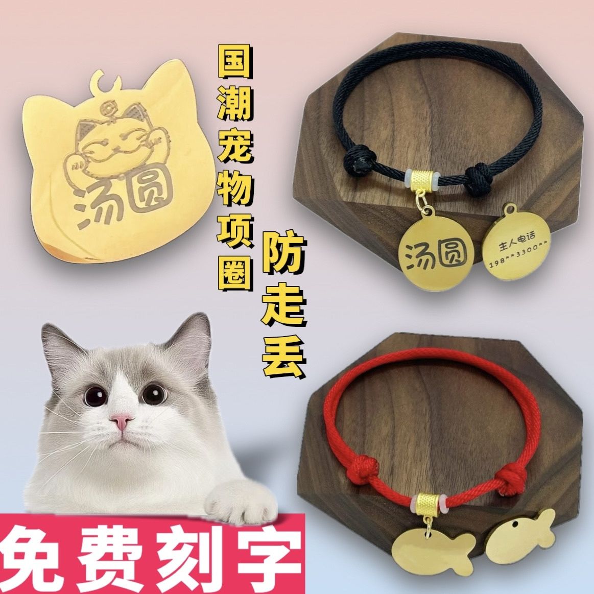 猫咪狗狗项圈可调节定制宠物防走丢牌中小犬泰迪比熊布偶宠物饰品