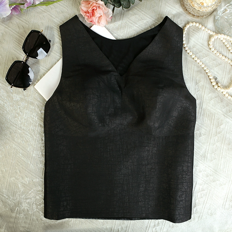 香云纱桑蚕丝真丝背心美背吊带内搭宽松无袖上衣女夏季外穿遮肚子