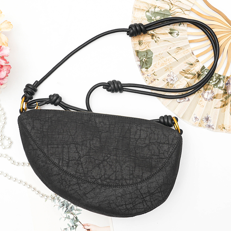 牛角包【经典黑龟】香云纱桑蚕丝单肩包国风复古简约斜挎包黑色潮流