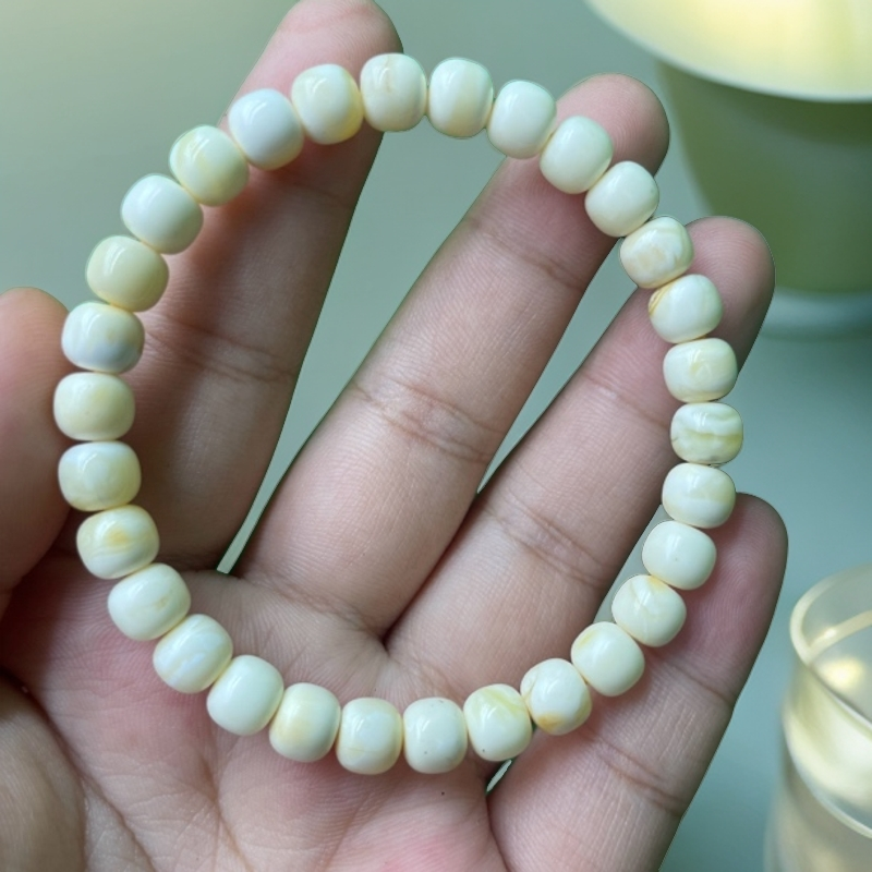 7m老型手串蜜蜡精工女款白色时尚百搭女士渐变单圈玉手串女款白色