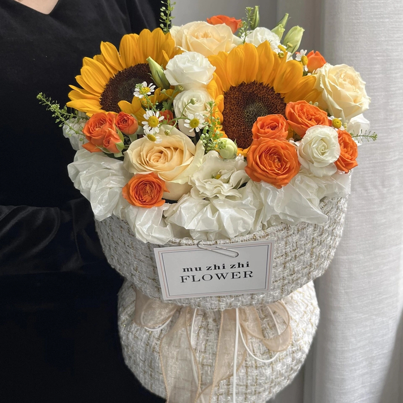 【38女神节】向日葵香槟玫瑰花束鲜花速递全国同城配送老师长辈