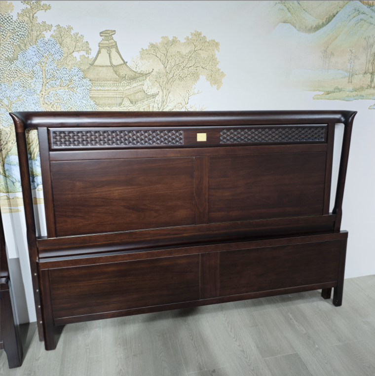 912#新中式大床乌金木实木床主卧1.81.5米官帽双人床简约现代床