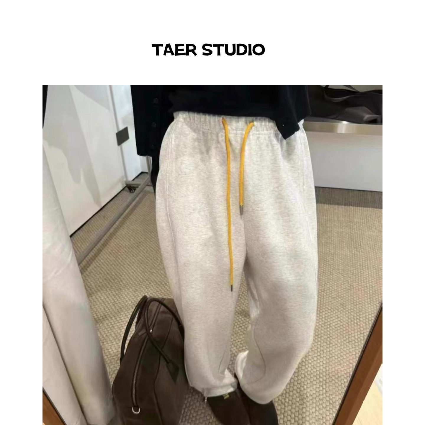 【塔儿姐】“彩绳卫裤”加绒加厚奥粒绒两穿运动裤高腰显瘦百搭卫裤