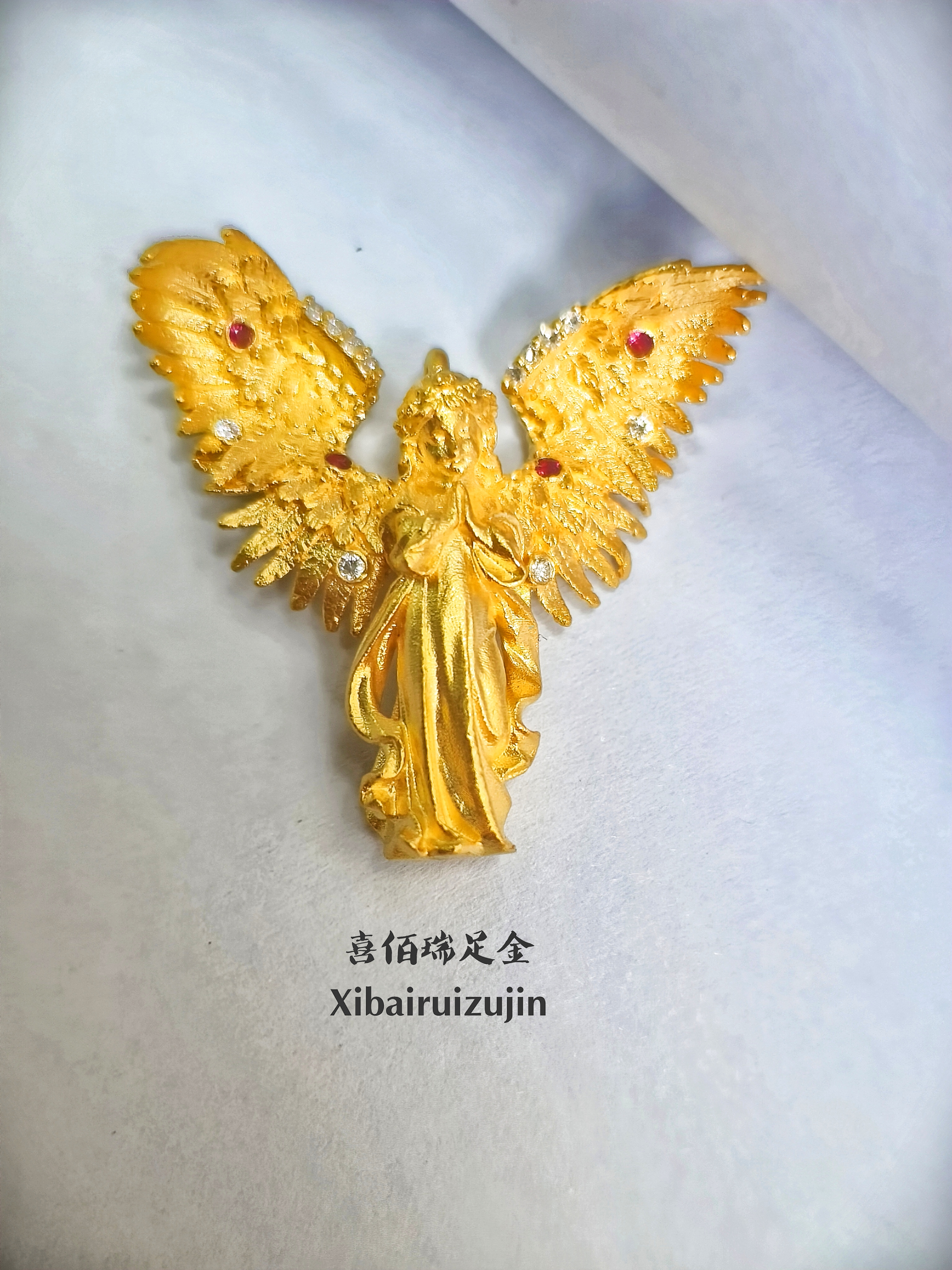 24k足金999天使镶嵌时尚古法吊坠