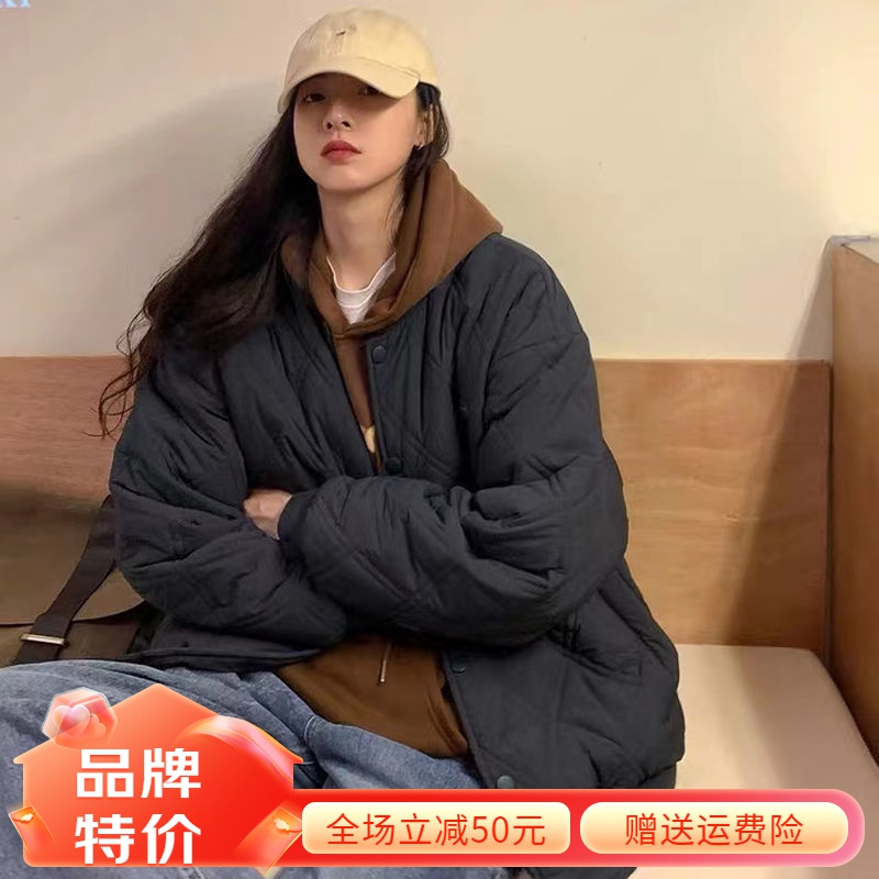 迪卡侬新款羽绒服菱格夹羽绒棒球羽绒服女2023年冬季新款韩版宽松