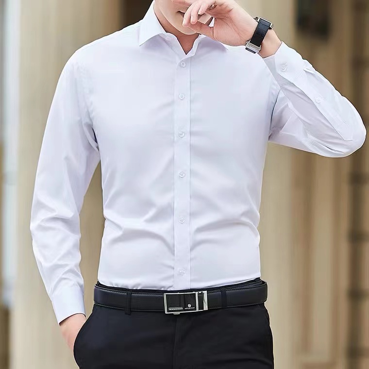 春秋衬衫男上班男士男装长袖职业商务休闲百搭婚礼衬衣白色简约