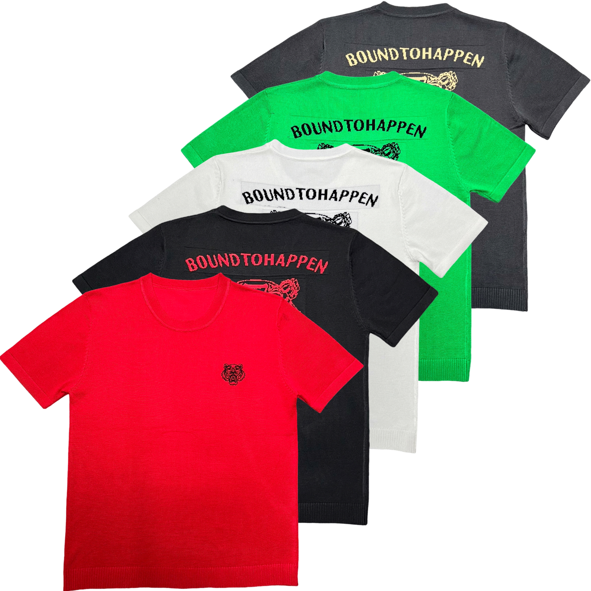 男士春季针织短袖时尚透气舒适简约百搭刺绣提花修身虎头圆领打底