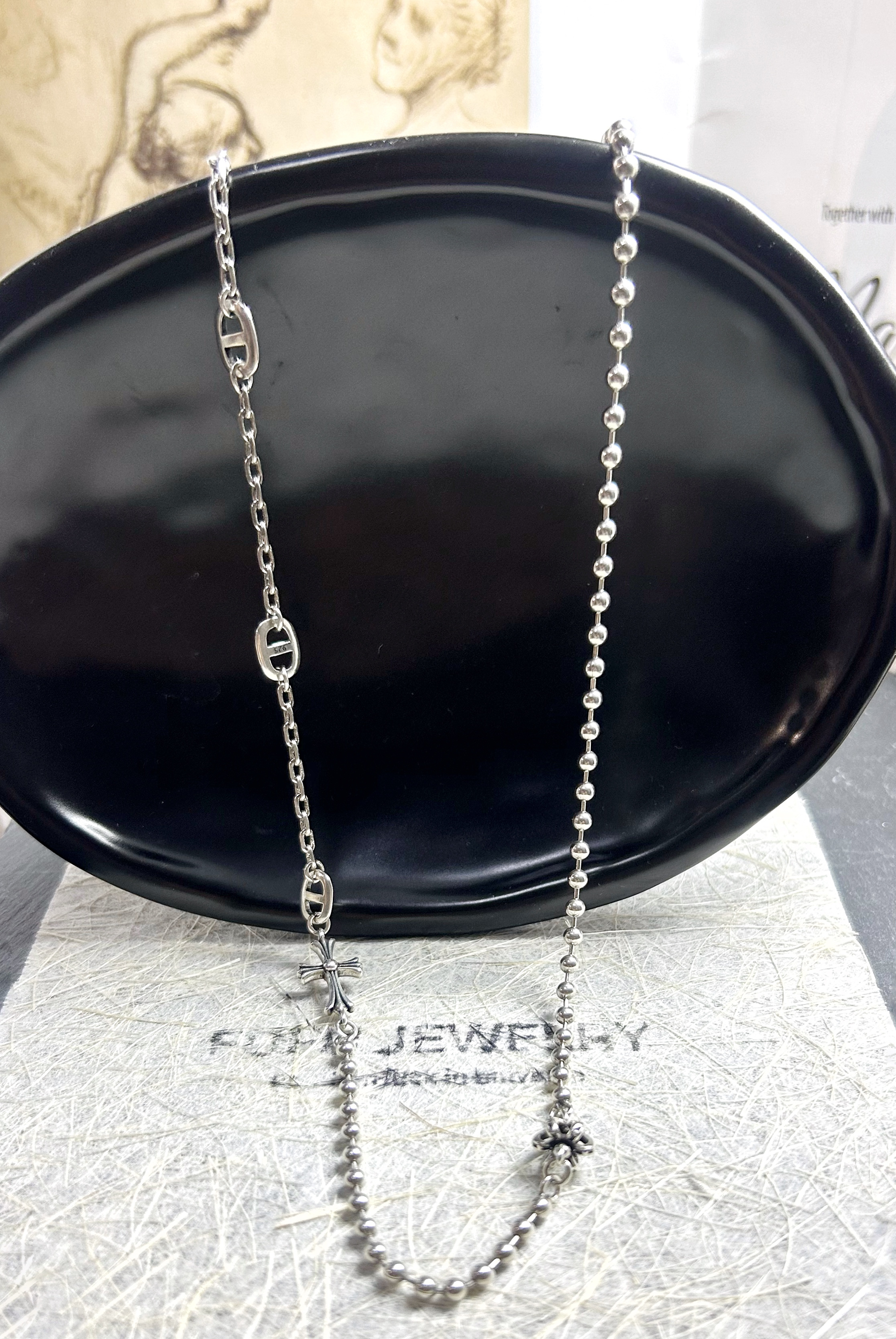 链子925银 猪鼻项链纯银项链s925毛衣链小众个性克罗心项链高级感