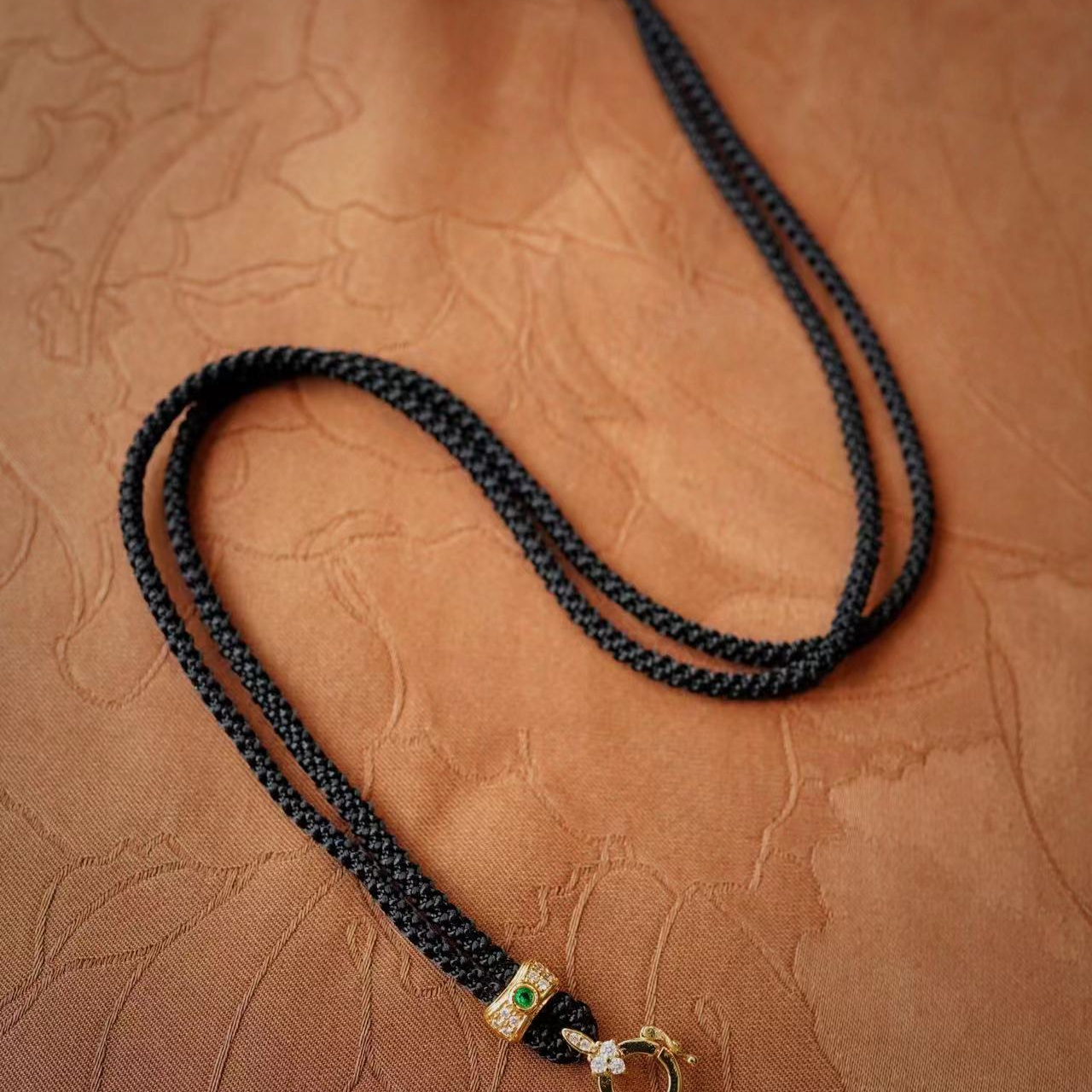 合金项链 手工编织可调节时尚复古黑色编绳简约素款