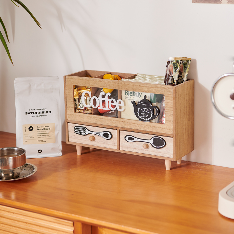 北欧ins创意木质咖啡盒摆件餐厅桌面摆设杂物收纳复古桌面装饰