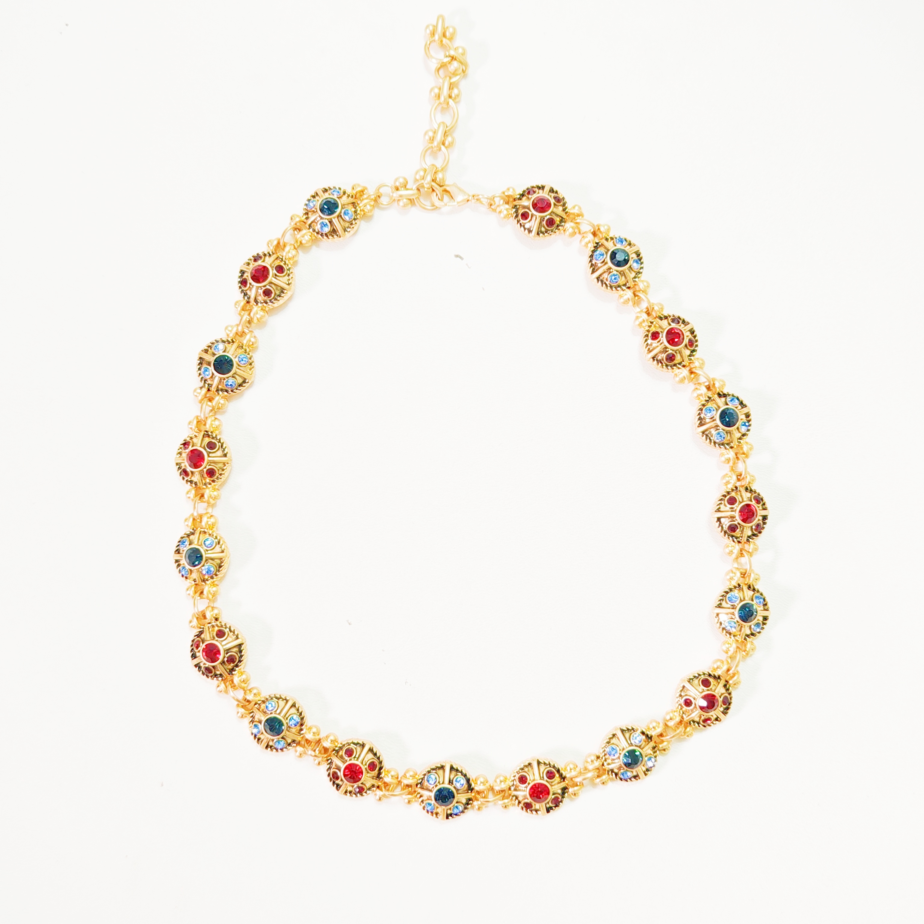 铜合金手链 欧美法式小众中古彩色琉璃镂空轻奢高级手链项链