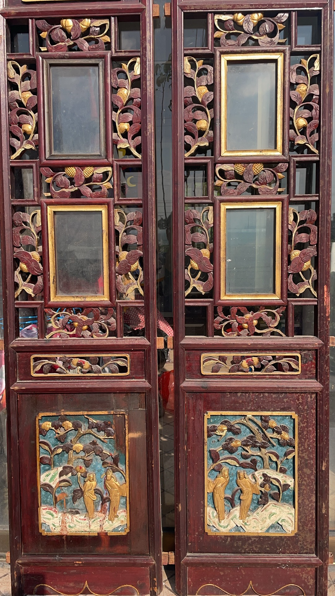 大尺寸手工彩绘屏风隔断背景花鸟艺术