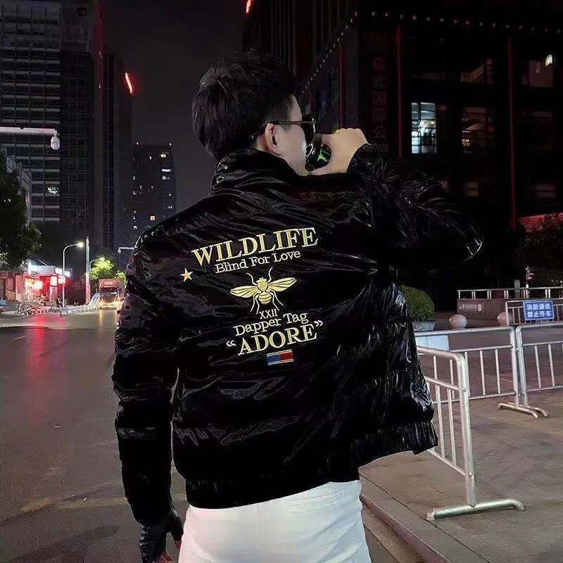 帅气秋冬青年韩版冬季新款男士立领亮面加厚棉衣青少年蜜蜂羽绒男