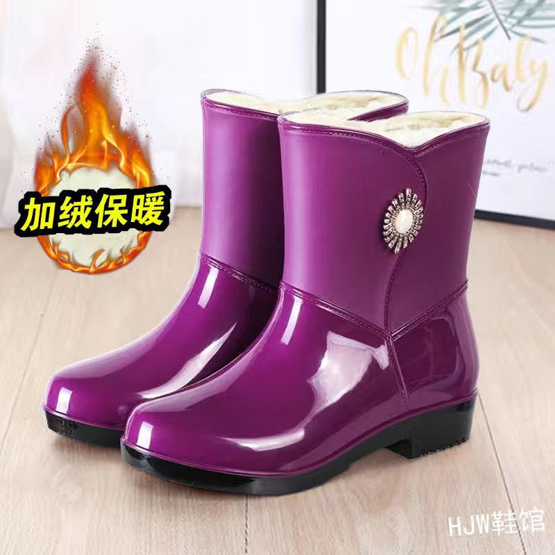 红蜻蜓牌英式时尚短筒雨鞋女四季可用加绒保暖防水防滑厨房户外胶