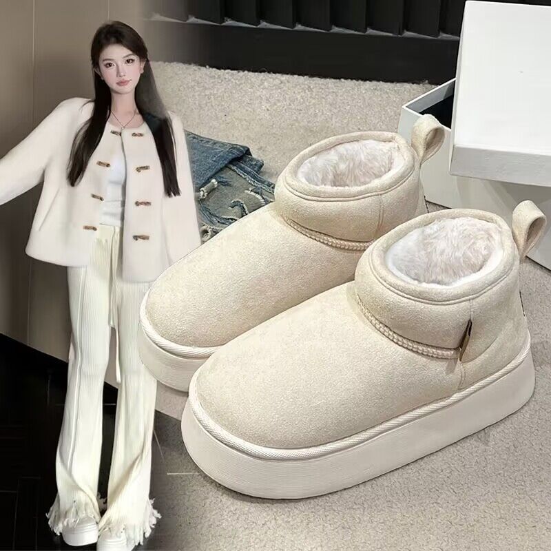 红蜻蜓牌潮厚底雪地靴女冬季2023新款加绒加厚短筒棉靴休闲百搭面