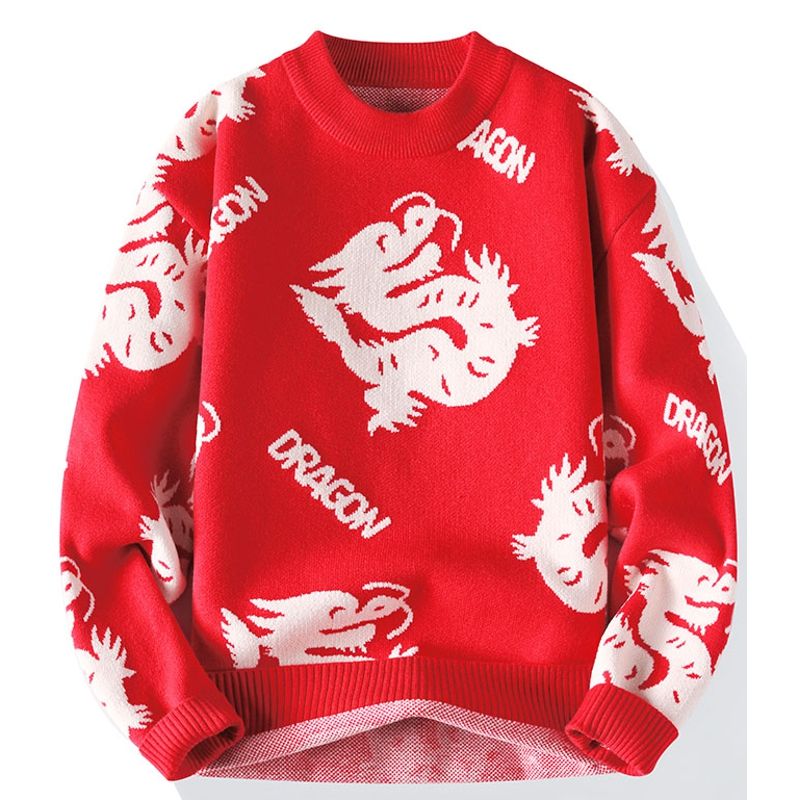 2023喜庆新年毛衣半高领线衣洋气秋冬款民族风帅气针2024