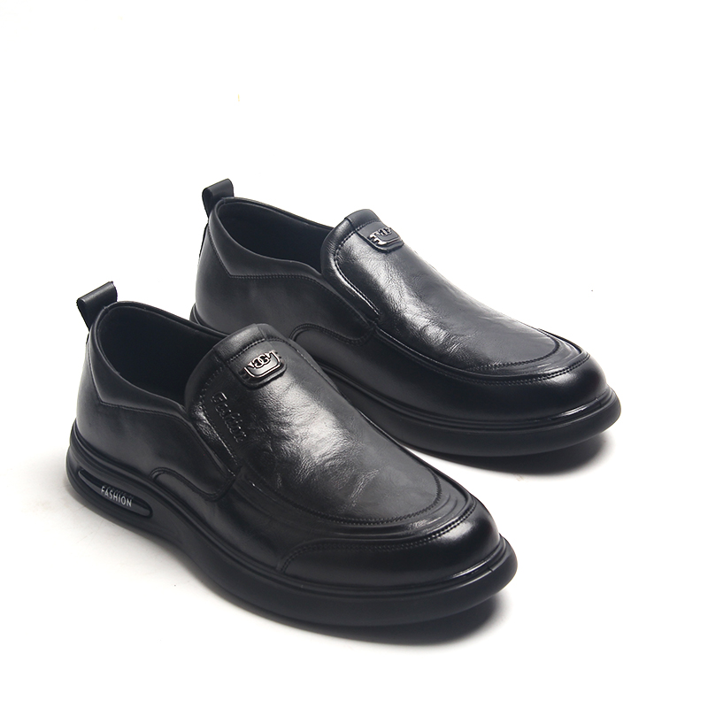 MEIANTAI/美安泰T89221-10男士休闲皮鞋百搭黑色软底圆头男皮鞋