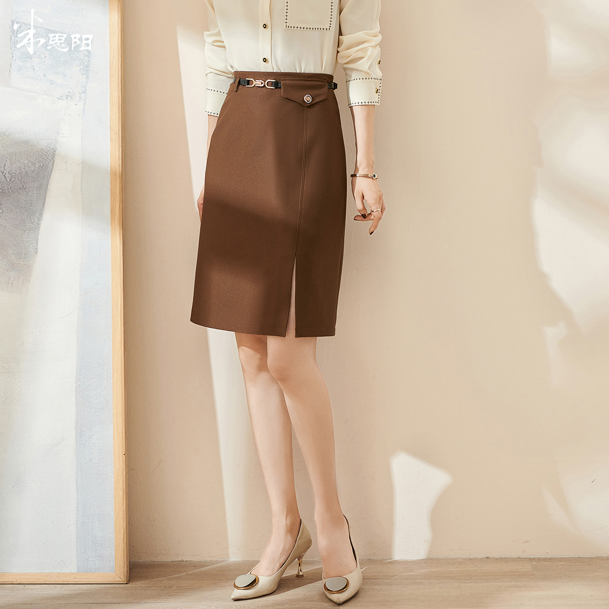 【小熊专属】时尚通勤半身裙简约修身侧开叉微弹直筒裙5Q22AI0063