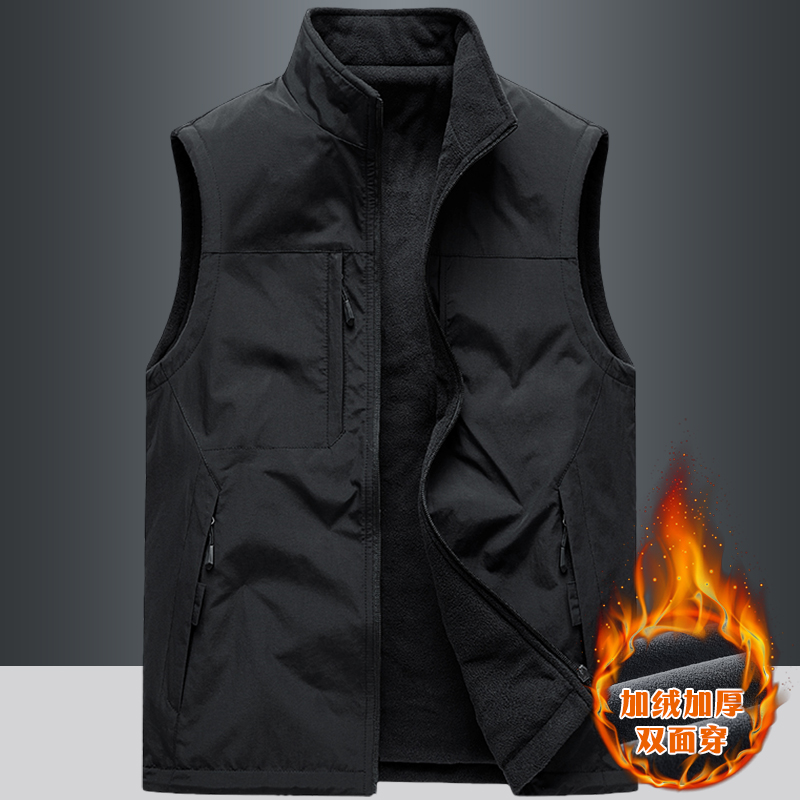 秋冬双面穿马甲男士户外运动抓绒背心摇粒绒坎肩加绒马夹外套8879