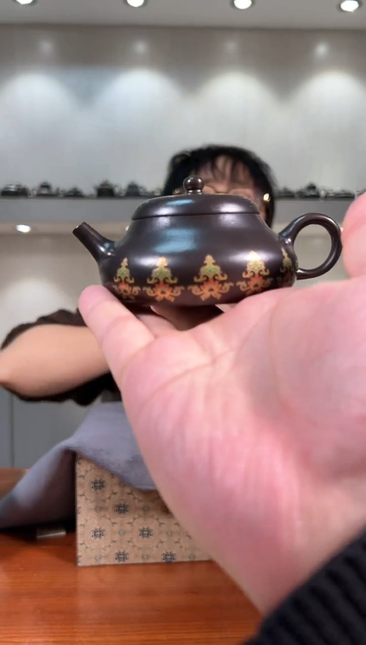 【闪购商品】紫砂茶壶14  珐琅彩 捂灰 矮梨