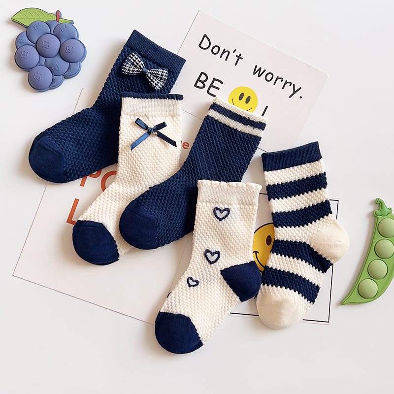儿童袜子秋冬季精梳棉透气吸汗日系甜美公主蝴蝶结中筒饰品针织袜