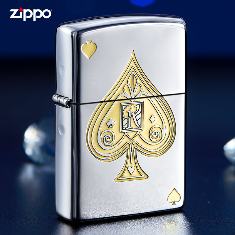 ZIPPO打火机【深雕黑桃】官方正品正版煤油防风打火机礼物DYH1X1
