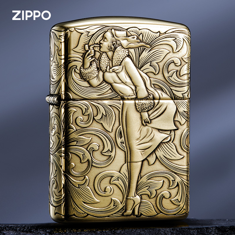 ZIPPO打火机【黄铜风女】官方正品正版煤油防风打火机礼物DYJ1