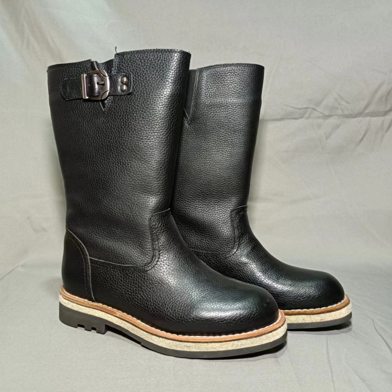 男士冬季简约风格绵羊毛内里毡底大棉中筒头层牛皮黑色马靴时装