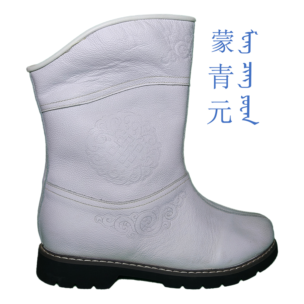 儿童纯皮民族风经典压花圆头软橡胶底春秋季超轻休闲舒适透气马靴