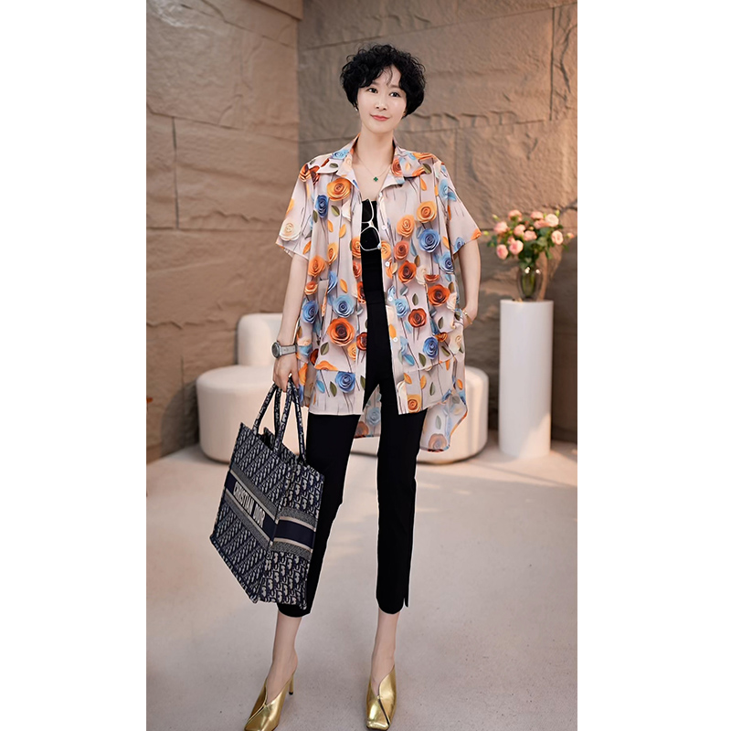 【玫瑰故事】时尚女装印花衬衫秋季新款洋气上衣女网红花色小衫8873