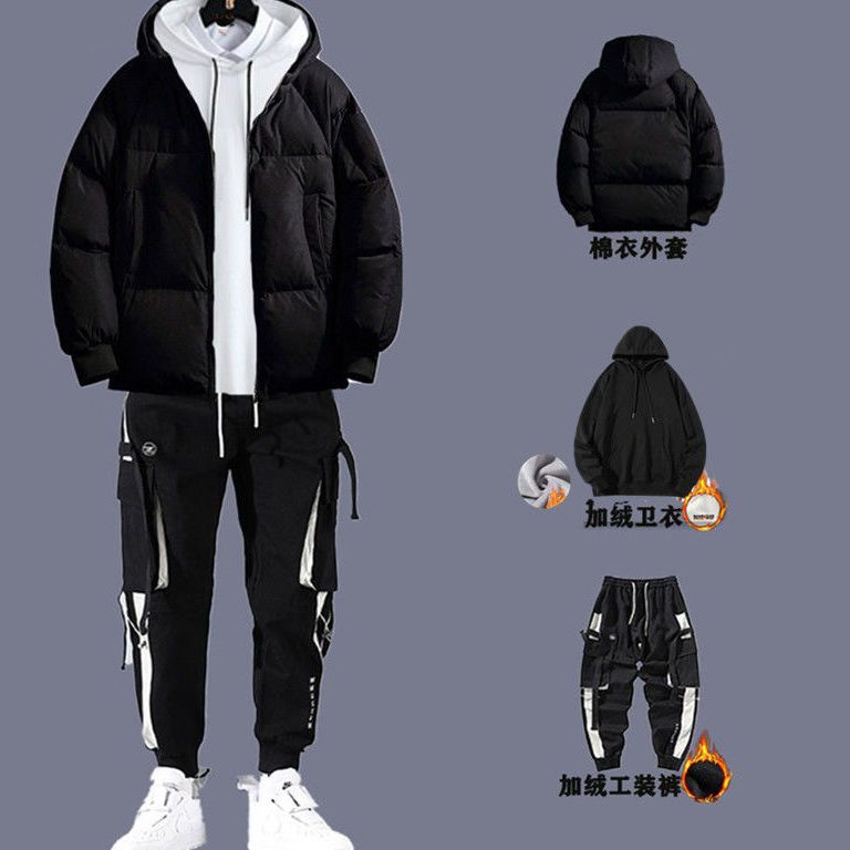 【小扬哥推荐】冬装棉服三件套装男2023冬季加绒加厚衣服新款男士