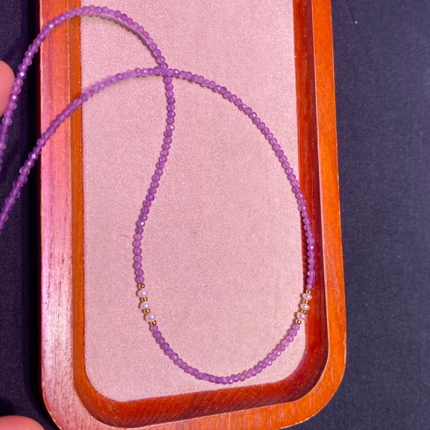 看好了再下单天然紫晶刻面珠链搭配珍珠搭延长链合金配件