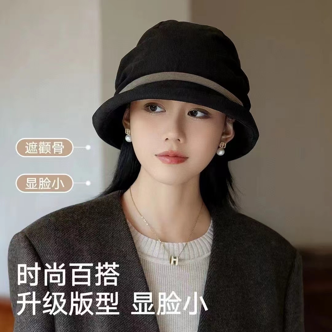 新款日系帽子复古时尚透气休闲秋冬渔夫帽包头帽灯芯绒柔软舒适