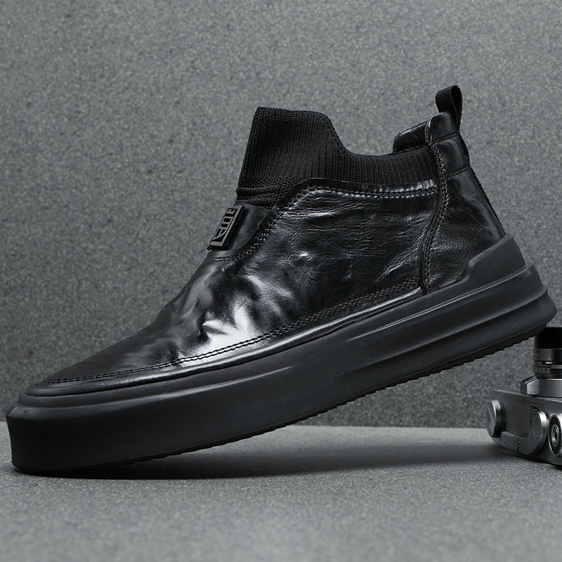 真皮男鞋秋冬季2025加绒棉鞋简约保暖高帮休闲皮鞋切尔西皮靴潮鞋