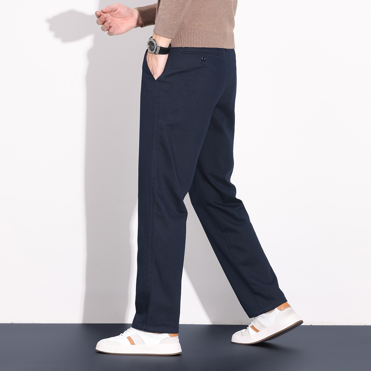 男装秋冬季纯棉厚款休闲裤中年男士宽松直筒裤百搭大码商务男裤子