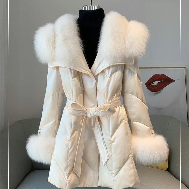品牌断码高端羽绒服女 进口狐狸毛披肩领皮草羽绒外套中长款年轻