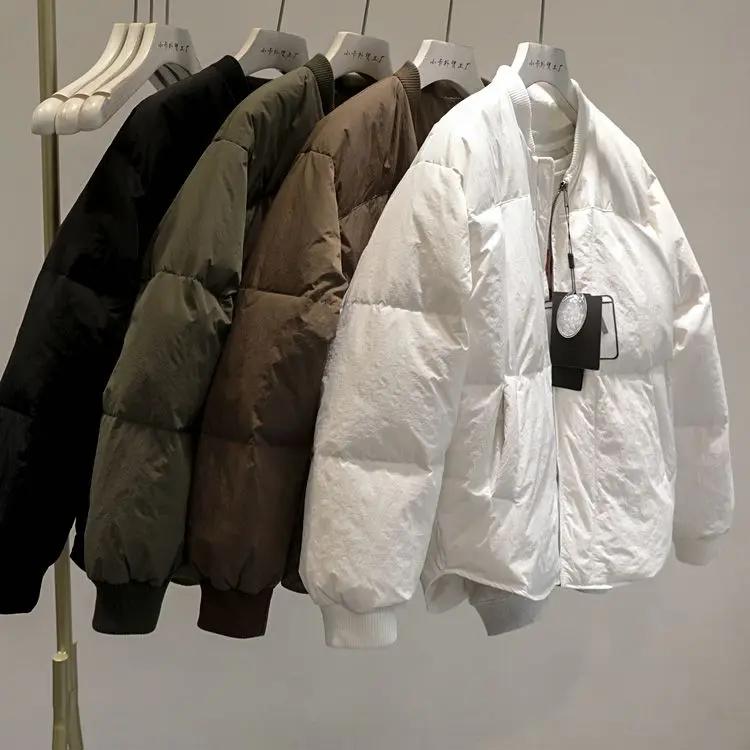 品牌断码2023秋冬保暖羽绒棉服女宽松纯色棒球服领慵懒风面包服外