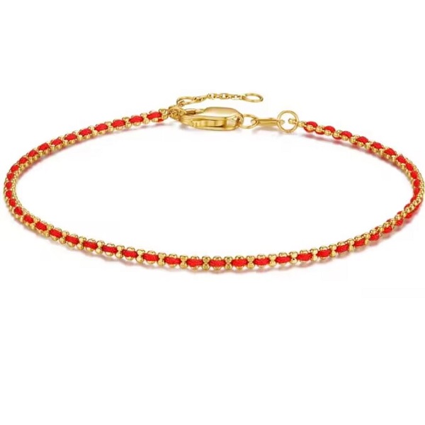 多米粒 18K金复古幸运红手绳手链4429