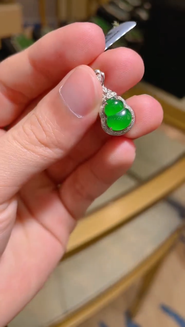 【闪购商品】翡翠吊坠18K金镶嵌30273天然翡翠A货吊坠多样性发